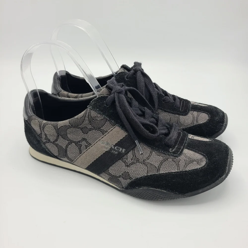 Coach Kelson Signature C Black Gray Suede Leather Sneakers 7